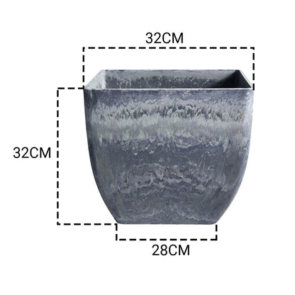 SOGA 2X 32cm Weathered Grey Square Resin Plant Flower Pot in Cement Pattern Planter Cachepot for Indoor Home Office • LUZ-FPotF3233X2