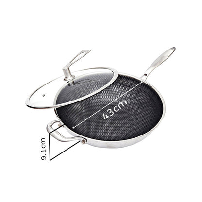 SOGA 34cm Stainless Steel Tri-Ply Frying Cooking Fry Pan Textured Non Stick Skillet with Glass Lid and Helper Handle • LUZ-FryPanTRIFPYZ34