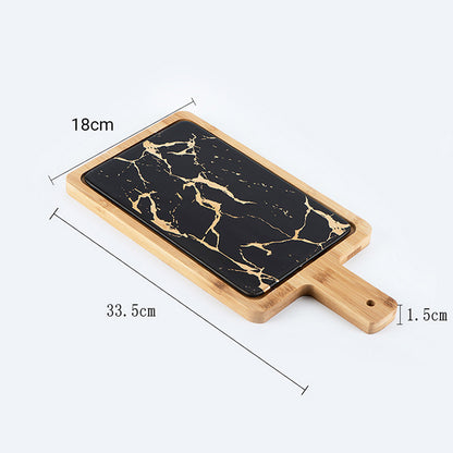 SOGA 2X 33.5cm Black Square Wooden Serving Tray Slate Steak Serving Platter Chopping Board Paddle Home Decor • LUZ-WodE594X2