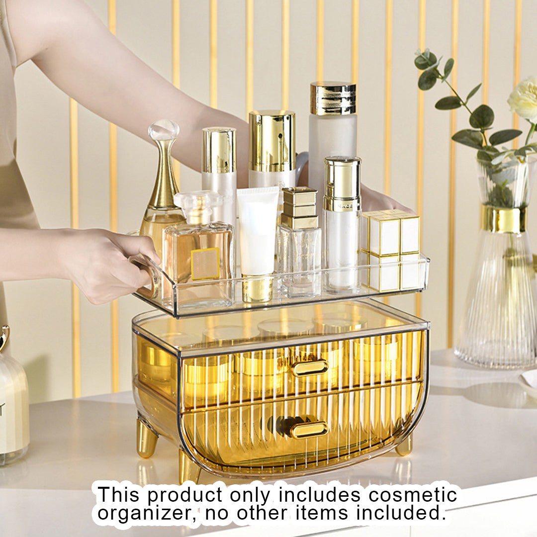 SOGA 2X 3 Tier Golden Yellow Multifunctional Countertop Cosmetic Storage Makeup Skincare Holder Jewelry Cabinet Bathroom Desk Drawer Vanity Organiser • LUZ-BathC124X2