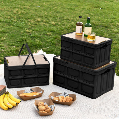 SOGA 34.5 cm 18L Black Car & Camping Foldable Storage Box Crate Stackable Container with Handle • LUZ-StorageBox3707