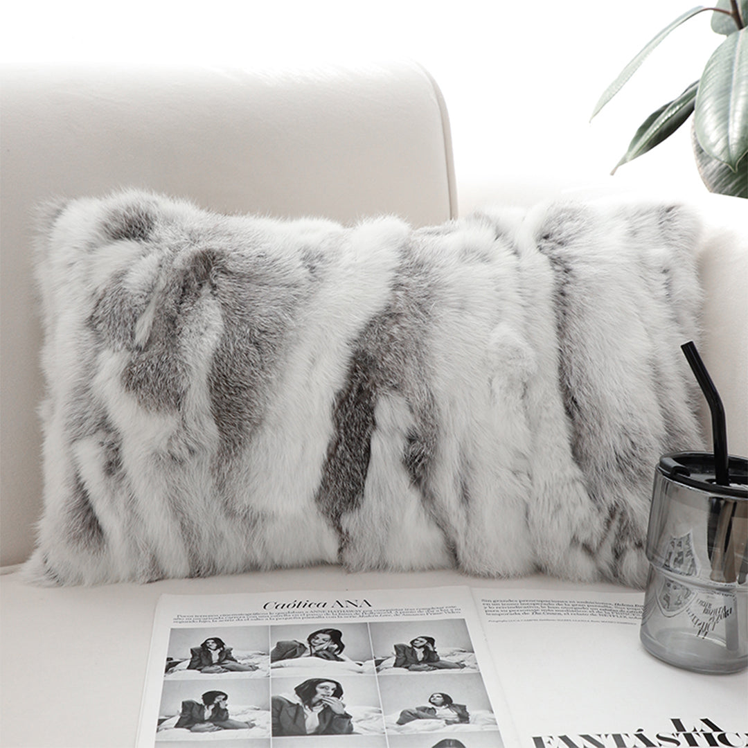 SOGA 2X 30cm Throw Pillow Floral Gray Rabbit Fur Lumbar Warm Cozy Decorative Cushion Home Decor • LUZ-FrenchCushion311X2