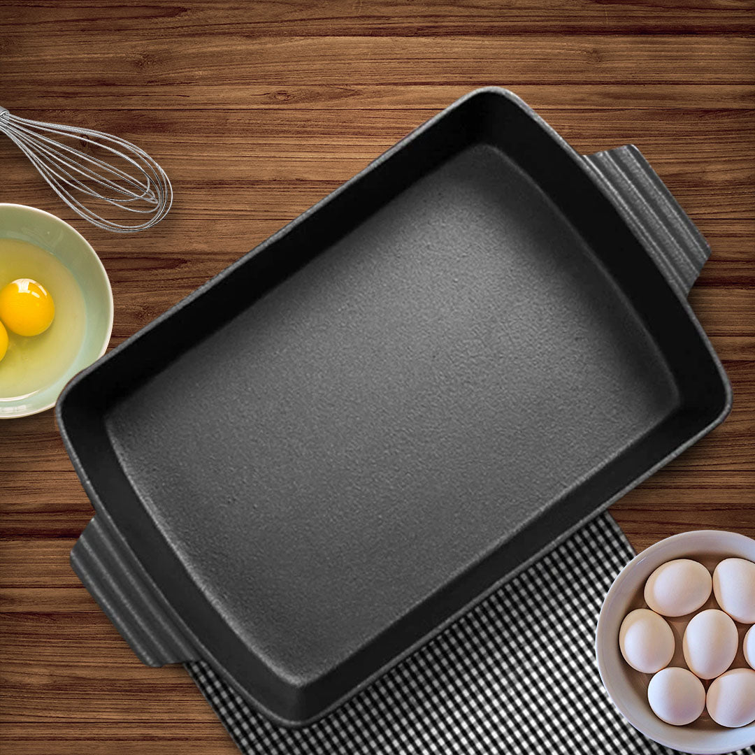 SOGA 2X 33cm Cast Iron Rectangle Bread Cake Baking Dish Lasagna Roasting Pan • LUZ-ZPaiA10X2
