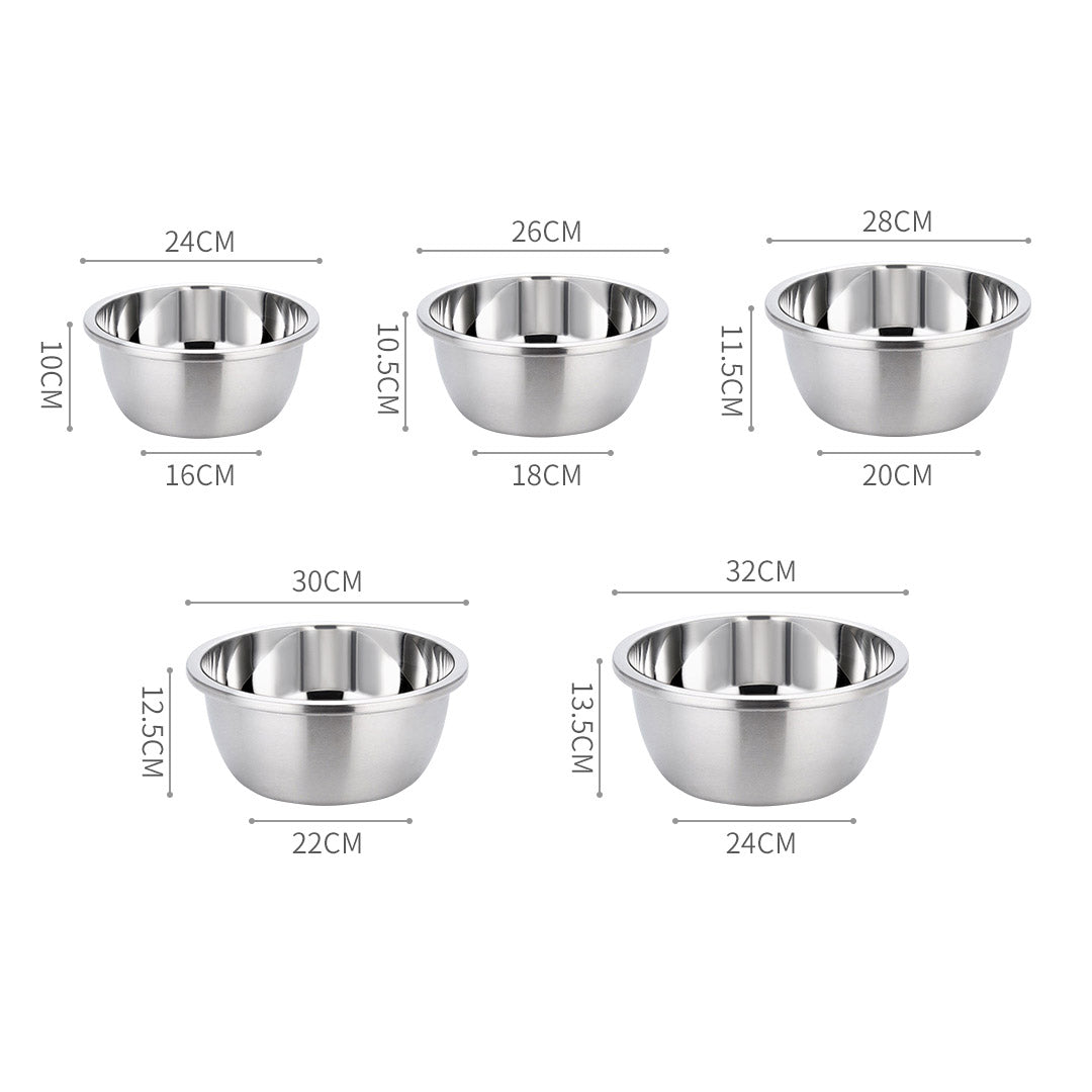 SOGA 5Pcs Deepen Polished Stainless Steel Stackable Baking Washing Mixing Bowls Set Food Storage Basin • LUZ-Bowl887