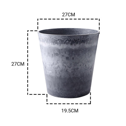 SOGA 27cm Weathered Grey Round Resin Plant Flower Pot in Cement Pattern Planter Cachepot for Indoor Home Office • LUZ-FPotE2765