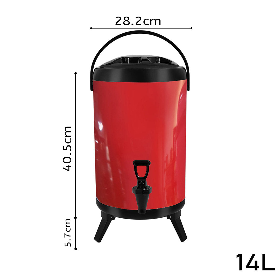 SOGA 4X 14L Stainless Steel Insulated Milk Tea Barrel Hot and Cold Beverage Dispenser Container with Faucet Red • LUZ-VICDispenser14LREDX4