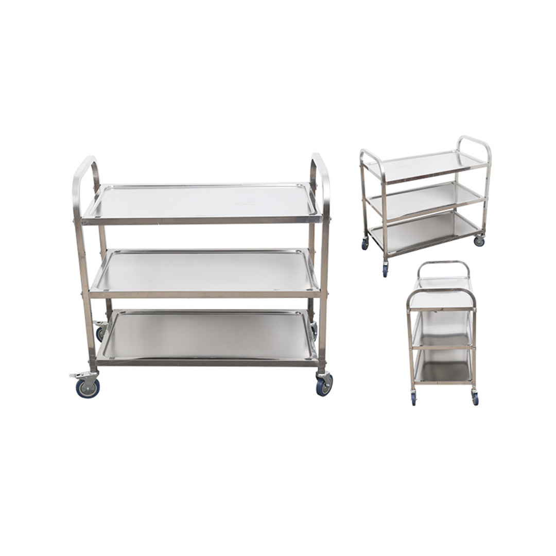 SOGA 2X 3 Tier 86x54x94cm Stainless Steel Kitchen Dinning Food Cart Trolley Utility Round Large • LUZ-FoodCart1101X2
