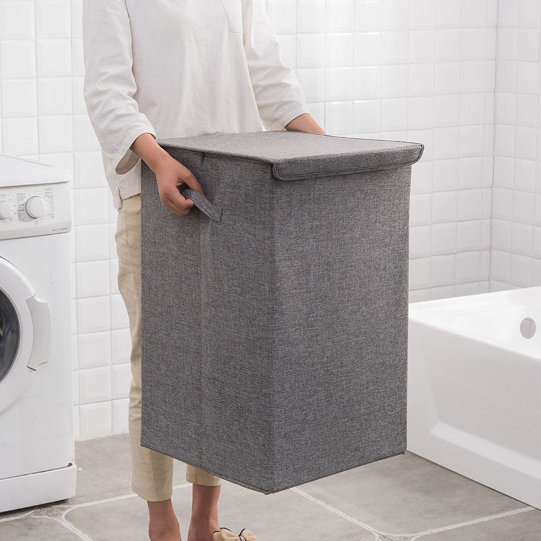 SOGA 2X  Grey Medium Collapsible Laundry Hamper Storage Box Foldable Canvas Basket Home Organiser Decor • LUZ-SBox101X2