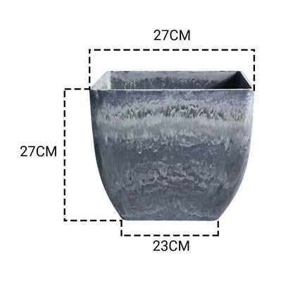 SOGA 2X 27cm Weathered Grey Square Resin Plant Flower Pot in Cement Pattern Planter Cachepot for Indoor Home Office • LUZ-FPotF2724X2