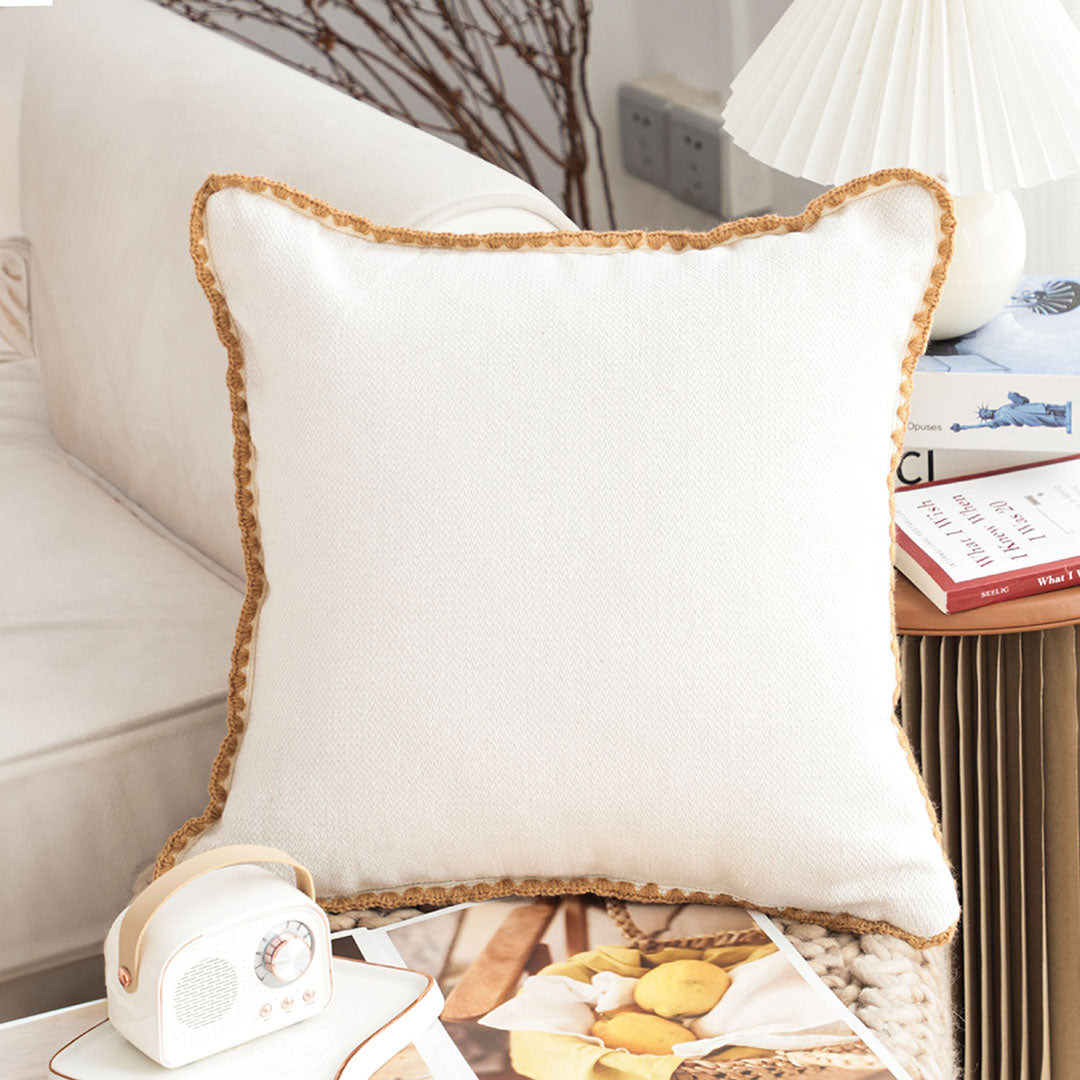SOGA 45cm Warm Wood Tone & Apricot Shell Edged Square Throw Pillow • LUZ-FrenchCushion234