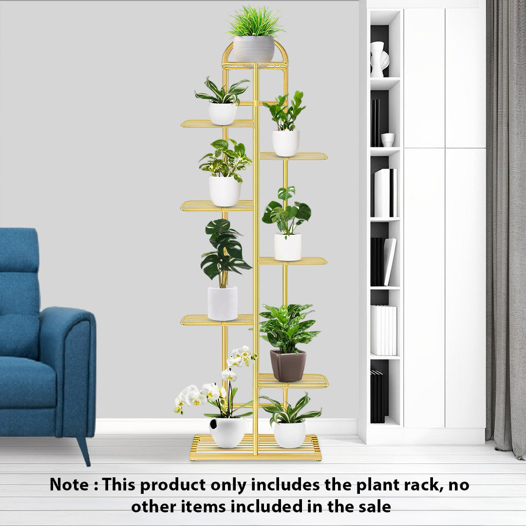 SOGA 2X 8 Tier 9 Pots Gold Metal Plant Stand Flowerpot Display Shelf Rack Indoor Home Office Decor LUZ-FPotH16X2