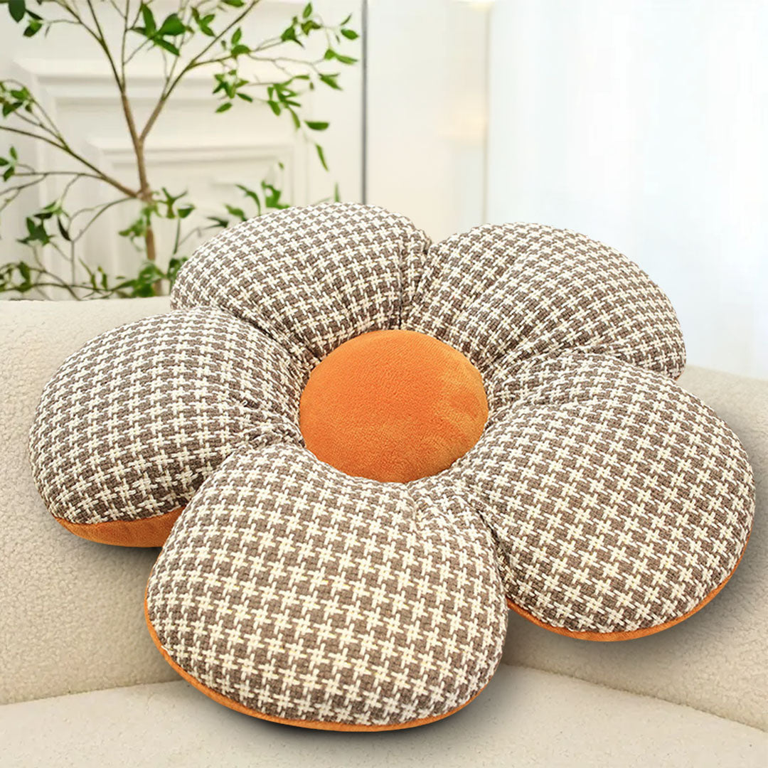 SOGA 2X Orange Flower Cushion Shaped for Floor and Sitting Throw Pillow • LUZ-SCushion097X2