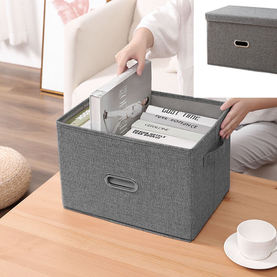 SOGA Grey Small Foldable Canvas Storage Box Cube Clothes Basket Organiser Home Decorative Box • LUZ-SBox001