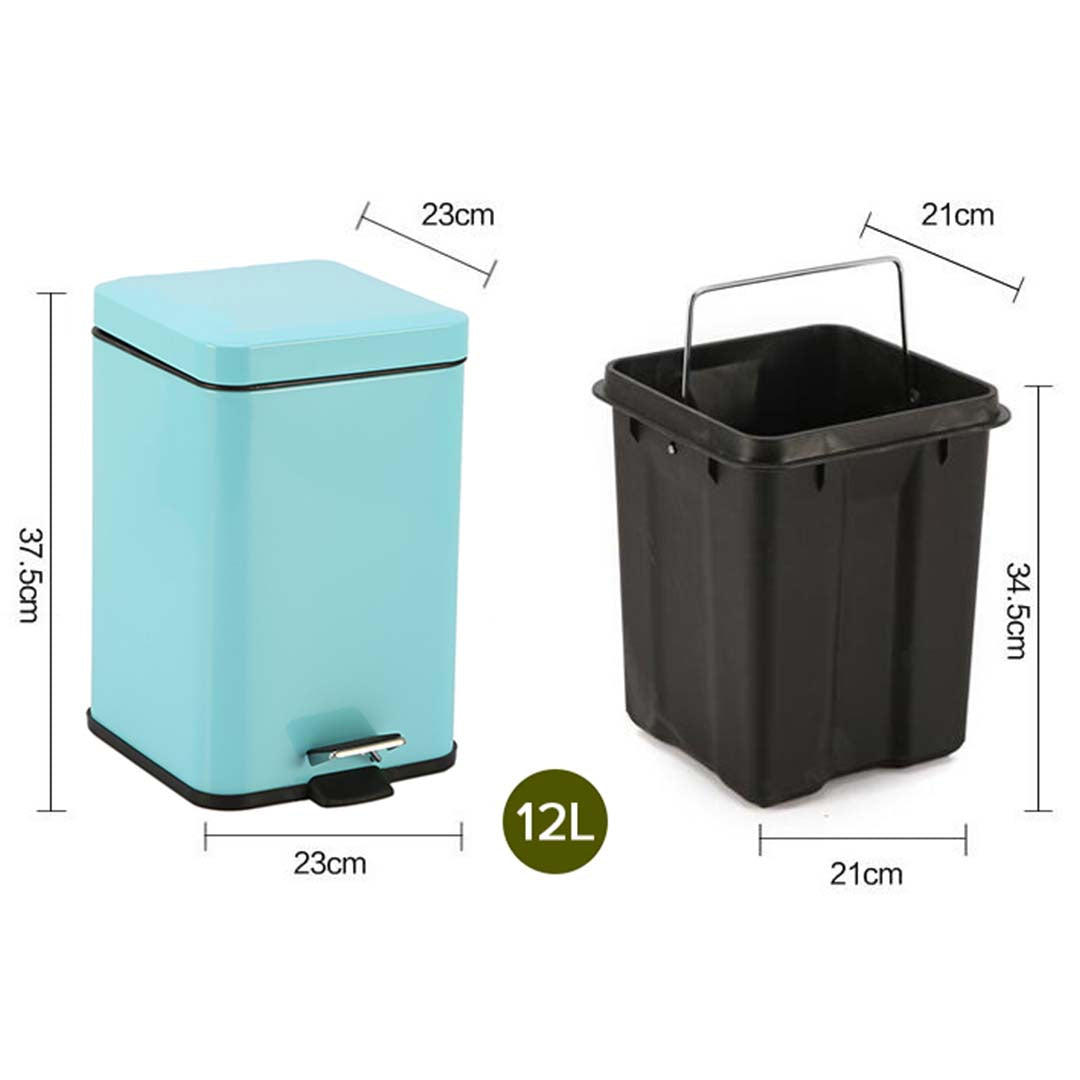 SOGA 4X 12L Foot Pedal Stainless Steel Rubbish Recycling Garbage Waste Trash Bin Square Blue • LUZ-RubbishBinSquare12LBlueX4