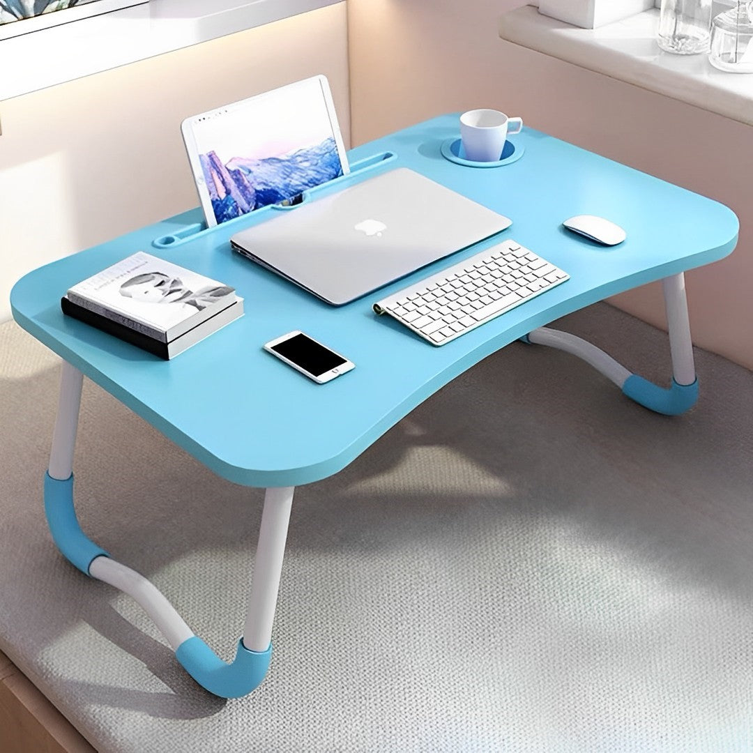 SOGA Blue Portable Bed Table Adjustable Foldable Bed Sofa Study Table Laptop Mini Desk with Notebook Stand Cup Slot Home Decor • LUZ-BedTableH303