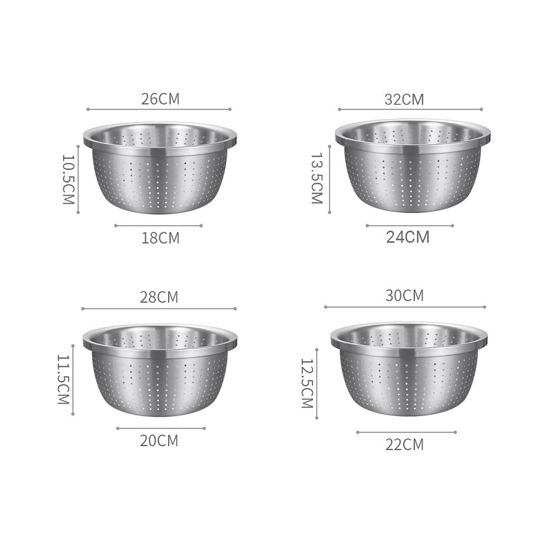 SOGA Stainless Steel Nesting Basin Colander Perforated Kitchen Sink Washing Bowl Metal Basket Strainer Set of 4 • LUZ-Bowl615