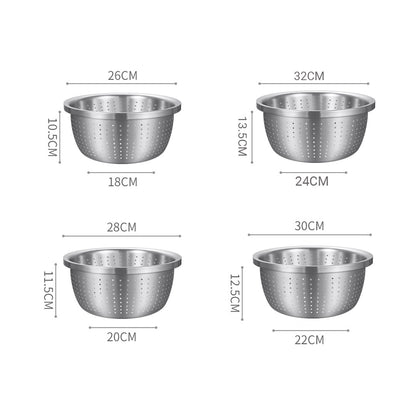 SOGA Stainless Steel Nesting Basin Colander Perforated Kitchen Sink Washing Bowl Metal Basket Strainer Set of 4 • LUZ-Bowl615