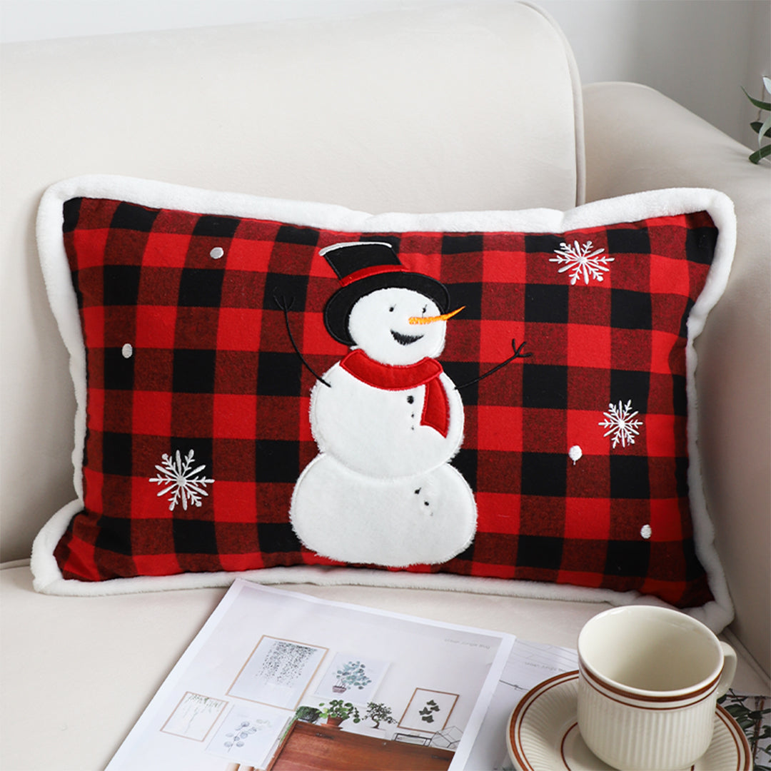 SOGA 2X 30cm Throw Pillow Red Christmas Snowman Lumbar Cushion for Festive Holiday Winter Home Decor LUZ-FrenchCushion274X2