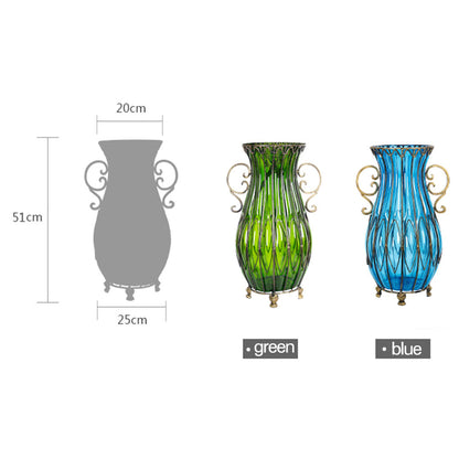 SOGA 51cm Blue Glass Tall Floor Vase with 12pcs Artificial Fake Flower Set • LUZ-Vase4880BluewRedF12