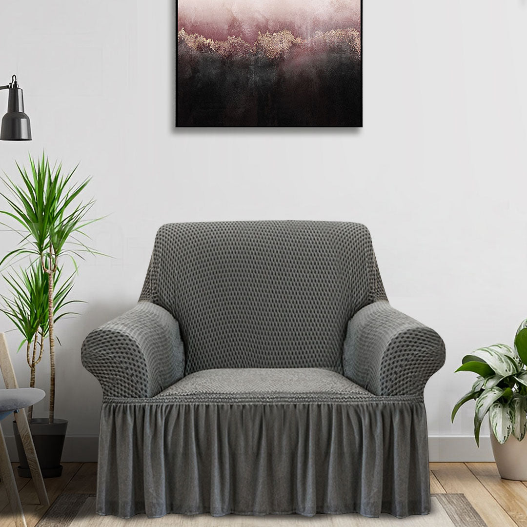 SOGA 1-Seater Grey Sofa Cover with Ruffled Skirt Couch Protector High Stretch Lounge Slipcover Home Decor • LUZ-SofaCov5