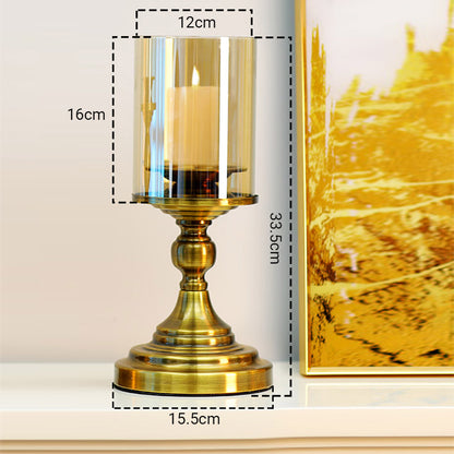 SOGA 33.5cm Gold Nordic Deluxe Candlestick Candle Holder Stand Pillar Glass /Iron • LUZ-CandleStick3451