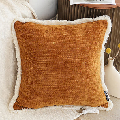 SOGA 2X 45cm Throw Pillow Sunset Orange Chenille Textured with Tassels Stylish Square Cozy Home Decor • LUZ-FrenchCushion279X2