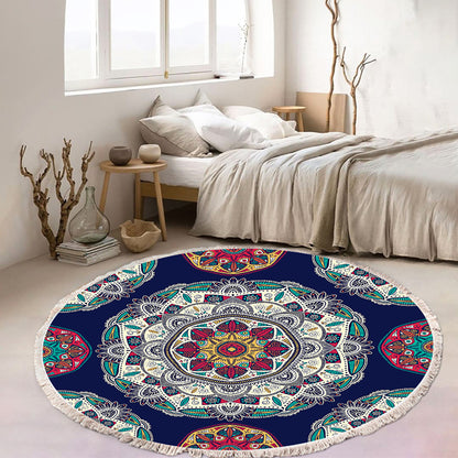 SOGA 2X 90cm Round Rug Bohemian Circle Area Rug with Bohemian Geometric Pattern, Anti-slip Doormat, Home Decor • LUZ-CarpetRAG6X2