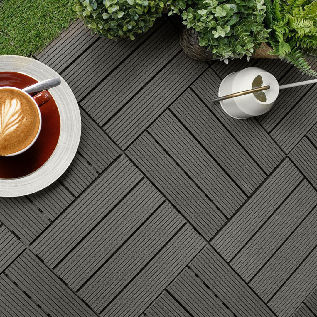 SOGA 11 pcs Grey DIY Wooden Composite Decking Tiles Garden Outdoor Backyard Flooring Home Decor • LUZ-Deck7002