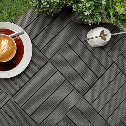 SOGA 11 pcs Grey DIY Wooden Composite Decking Tiles Garden Outdoor Backyard Flooring Home Decor • LUZ-Deck7002