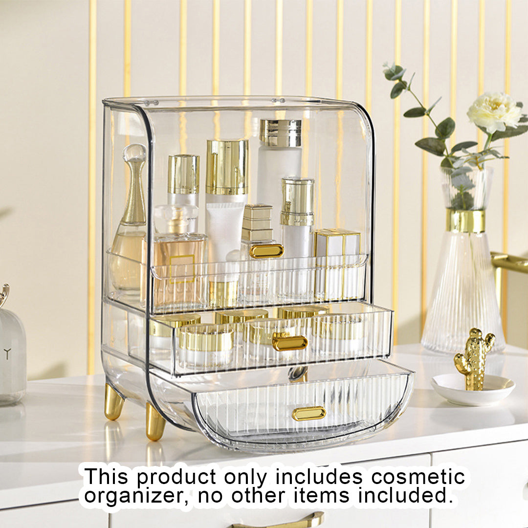SOGA 3 Tier Transparent Multifunctional Countertop Cosmetic Storage Makeup Perfume Skincare Display Stand Shelf Drawer Type Organiser • LUZ-BathC125
