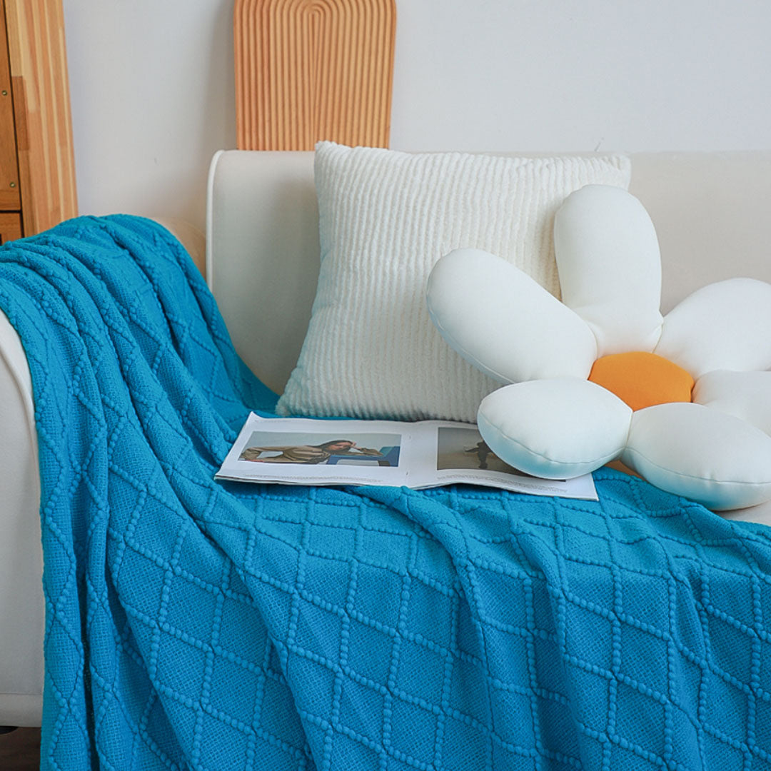 SOGA Blue Diamond Pattern Knitted Throw Blanket Warm Cozy Woven Cover Couch Bed Sofa Home Decor with Tassels • LUZ-Blanket904
