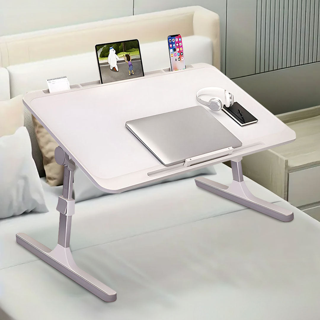 SOGA 70X45cm White Small Laptop Bed Portable Foldable Study Table Adjustable • LUZ-BedTableA14