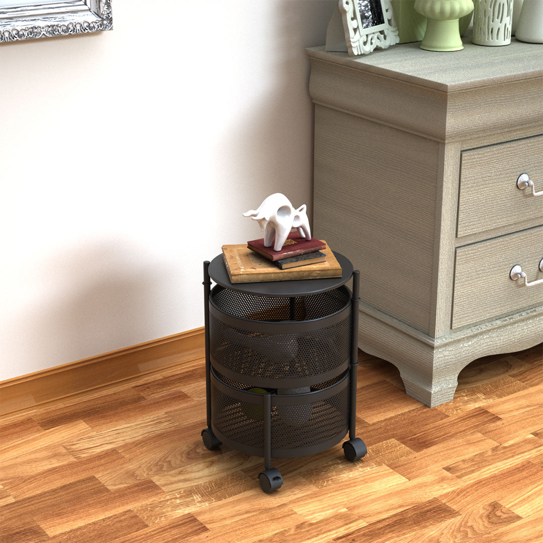 SOGA 2 Tier Steel Round Rotating Kitchen Cart Multi-Functional Shelves Portable Storage Organizer with Wheels • LUZ-KitchenXY014