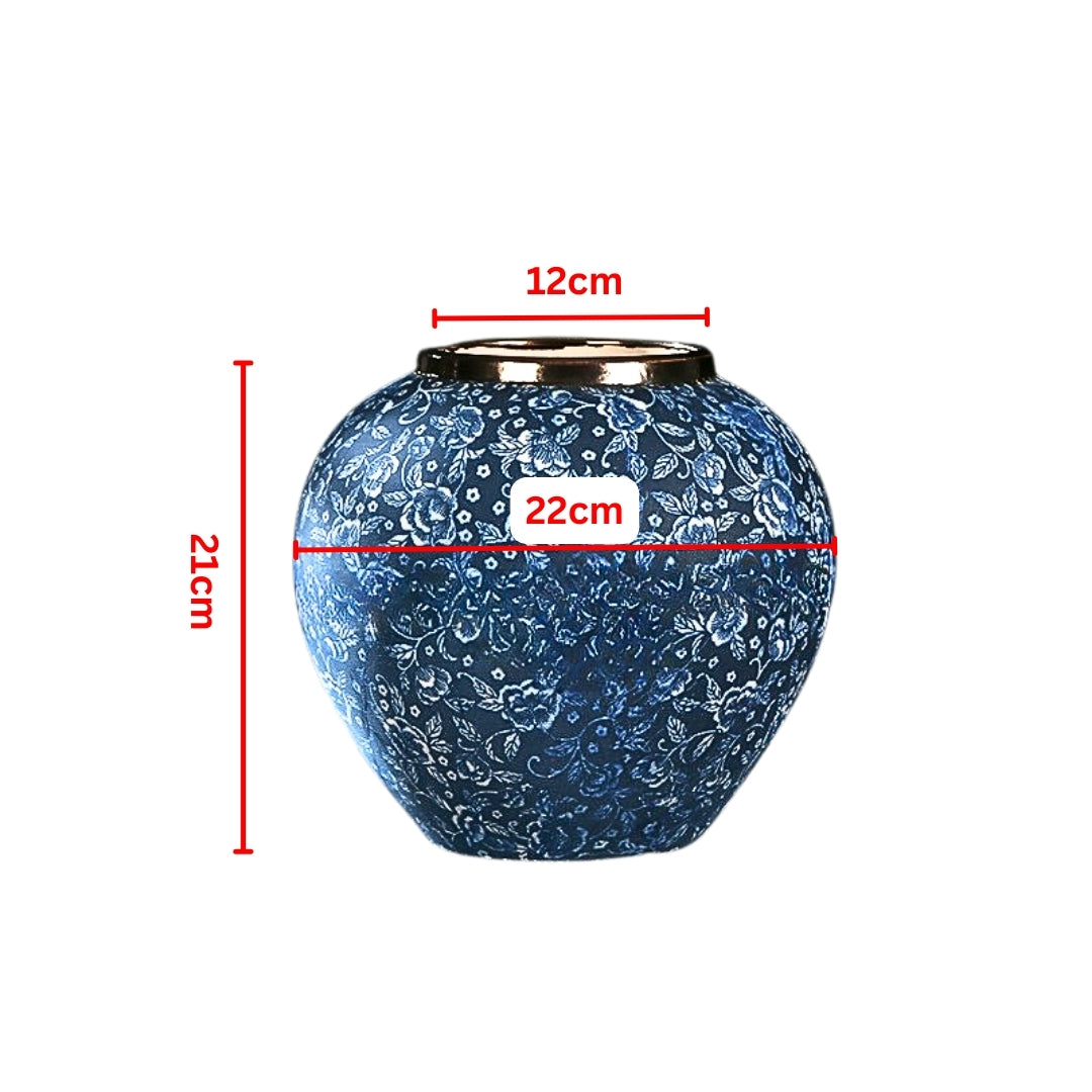 SOGA 21x22cm Blue with White Mini Floral Small Ceramic Flower Vase Elegant Living Room Home Decor • LUZ-Vase822