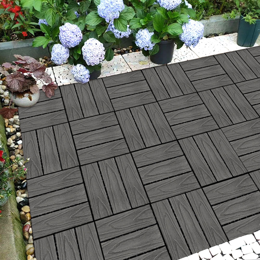 SOGA 11 pcs Dark Grey DIY Wooden Composite Decking Tiles Garden Outdoor Backyard Flooring Home Decor • LUZ-Deck5031