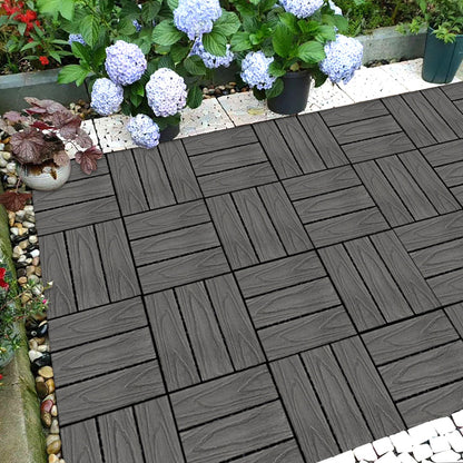 SOGA 11 pcs Dark Grey DIY Wooden Composite Decking Tiles Garden Outdoor Backyard Flooring Home Decor • LUZ-Deck5031