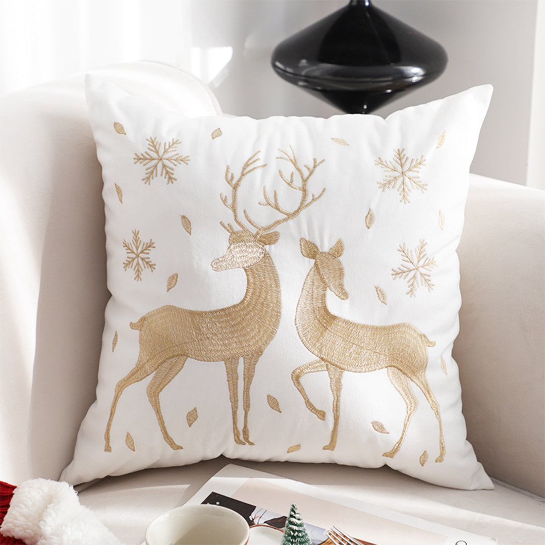 SOGA 2X 45cm Throw Pillow White with Golden Christmas Reindeer Festive Cushion for Cozy Winter Decor LUZ-FrenchCushion268X2