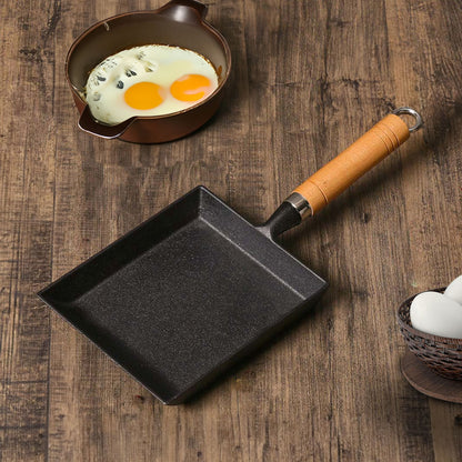 SOGA Cast Iron Tamagoyaki Japanese Omelette Egg Frying Skillet Fry Pan Wooden Handle • LUZ-ZPaiB5