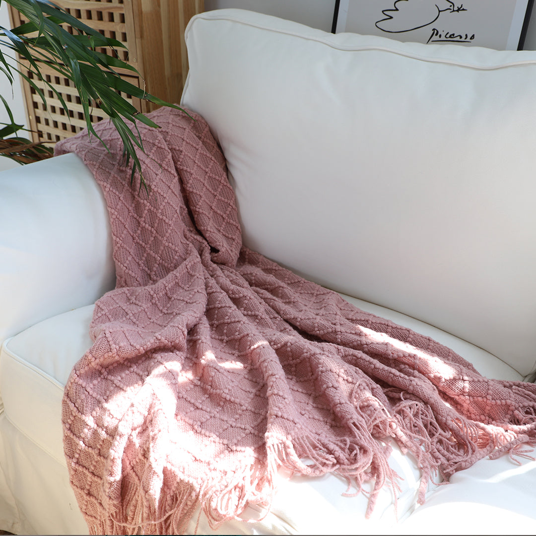 SOGA Pink Diamond Pattern Knitted Throw Blanket Warm Cozy Woven Cover Couch Bed Sofa Home Decor with Tassels • LUZ-Blanket924