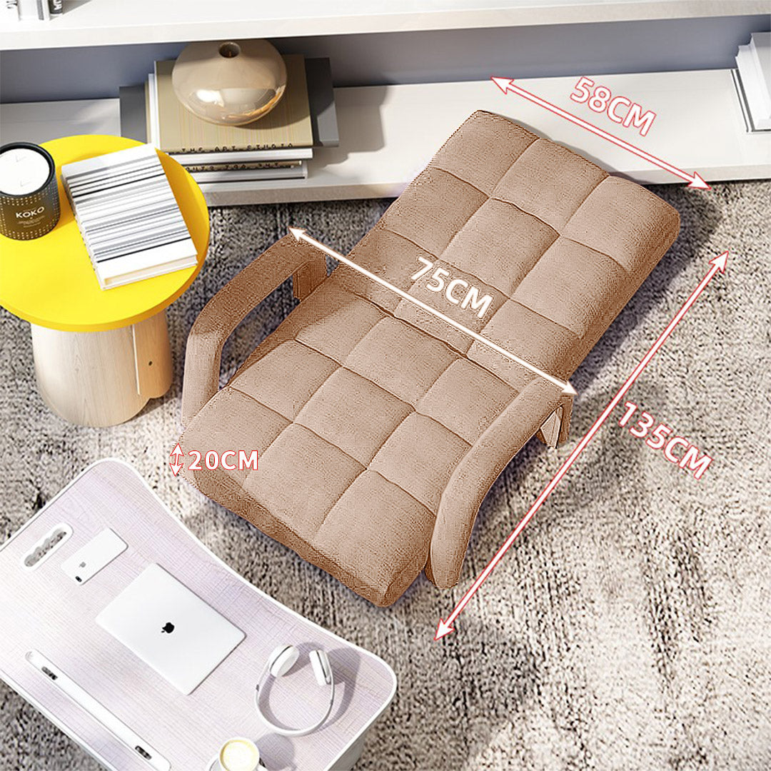 SOGA 2X Foldable Lounge Cushion Adjustable Floor Lazy Recliner Chair with Armrest Khaki • LUZ-LoungeArmKhakiX2