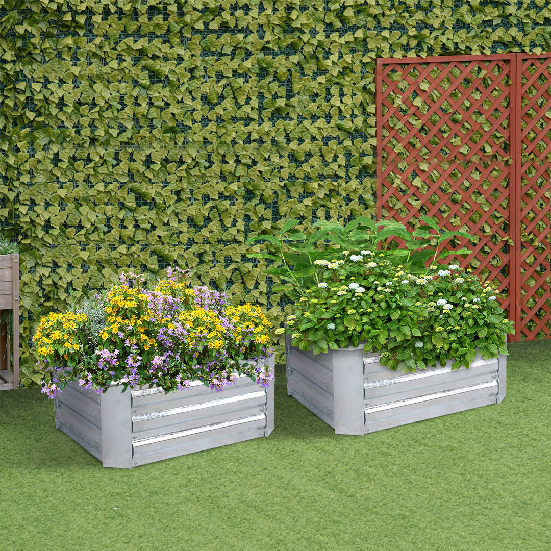SOGA 60cm Square Galvanised Raised Garden Bed Vegetable Herb Flower Outdoor Planter Box • LUZ-MetalBSil515