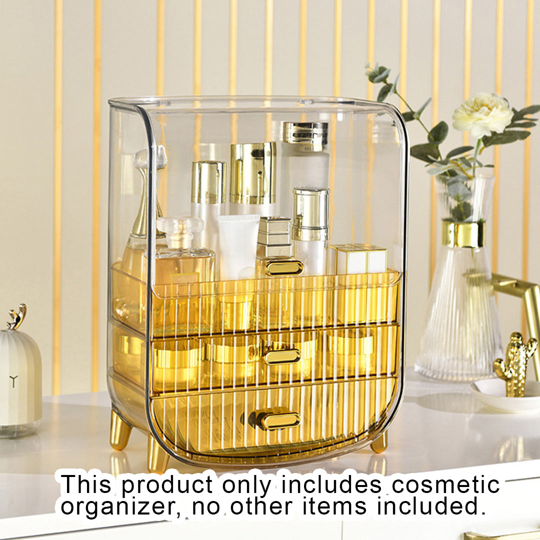 SOGA 3 Tier Golden Yellow Multifunctional Countertop Cosmetic Storage Makeup Perfume Skincare Display Stand Shelf Drawer Type Organiser • LUZ-BathC126