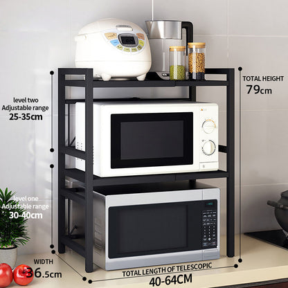 SOGA 2X 3 Tier Steel Black Retractable Kitchen Microwave Oven Stand Multi-Functional Shelves Storage Organizer • LUZ-KitchenXY023X2