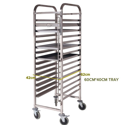 SOGA Gastronorm Trolley 16 Tier Stainless Steel with Aluminum Baking Pan Cooking Tray for Bakers • LUZ-Soga1310-16X6040