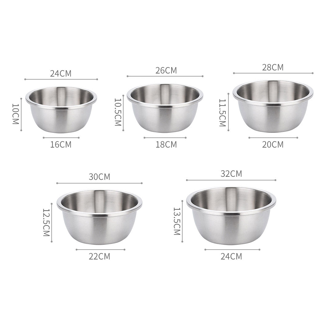 SOGA 2X 5Pcs Deepen Matte Stainless Steel Stackable Baking Washing Mixing Bowls Set Food Storage Basin • LUZ-Bowl889X2