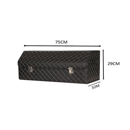 SOGA Leather Car Boot Collapsible Foldable Trunk Cargo Organizer Portable Storage Box Black/White Stitch with Lock Large • LUZ-StorageBLK388