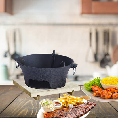SOGA 2X Large Cast Iron Round Stove Charcoal Table Net Grill Japanese Style BBQ Picnic Camping with Wooden Board • LUZ-Zpai056LgeX2