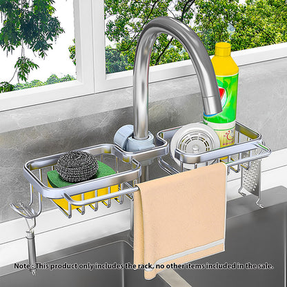 SOGA Silver Kitchen Sink Organiser Faucet Soap Sponge Caddy Rack Drainer with Towel Bar Holder LUZ-TAN1031