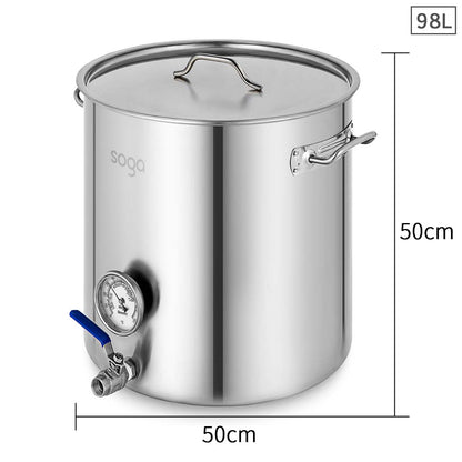 SOGA Stainless Steel Brewery Pot 98L With Beer Valve 50*50cm • LUZ-BreweryPotSS279050CMA