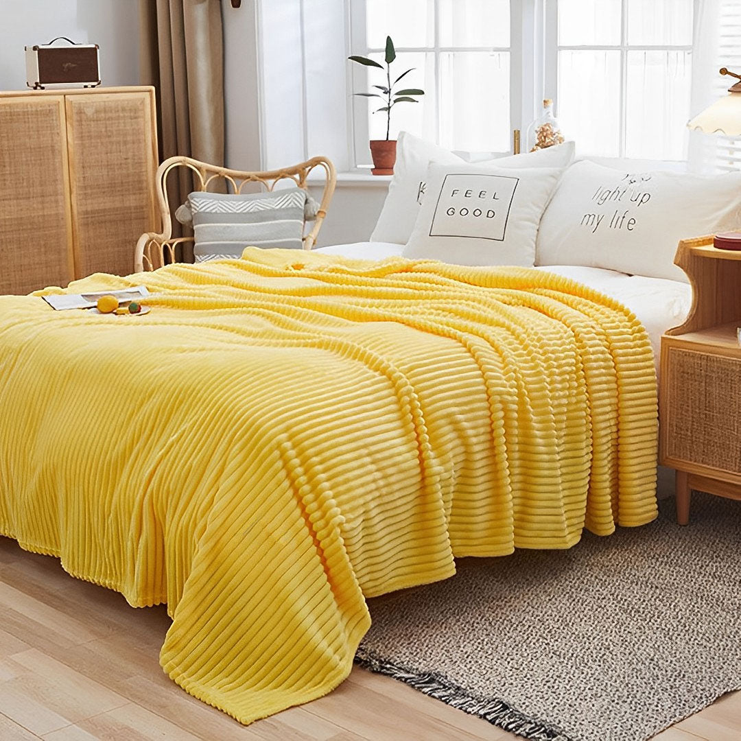 SOGA Yellow Throw Blanket Warm Cozy Striped Pattern Thin Flannel Coverlet Fleece Bed Sofa Comforter • LUZ-Blanket314